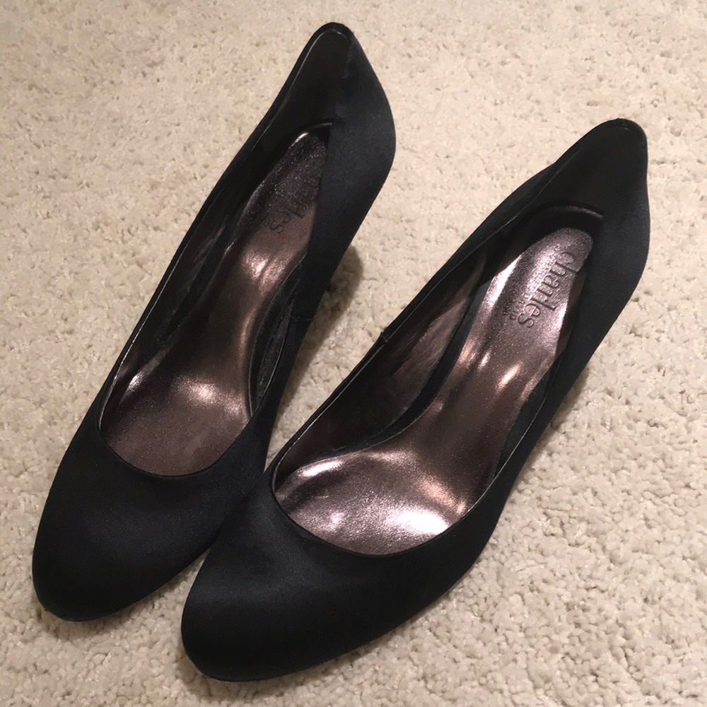 Satin black high heels